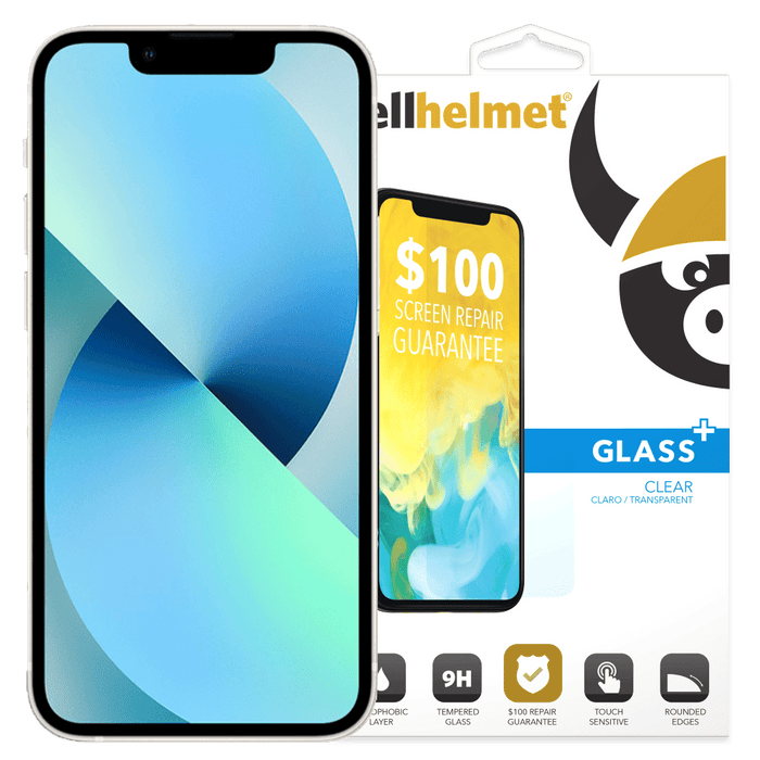 cellhelmet Tempered Glass Plus $100 Guarantee Screen Protector for Apple iPhone 14 / 13 / 13 Pro Clear