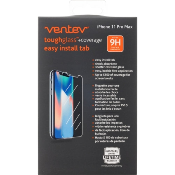 Ventev toughglass plus coverage Tempered Glass Screen Protector for Apple iPhone 11 Pro Max / Xs Max Clear