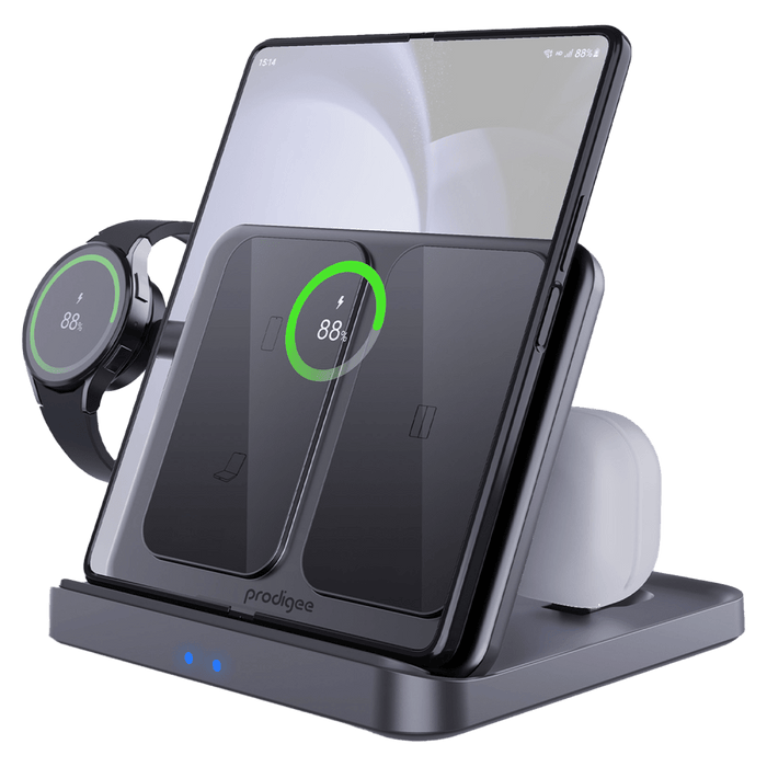 prodigee Trio Fold Station 3 in 1 Charger for Samsung Devices Gray
