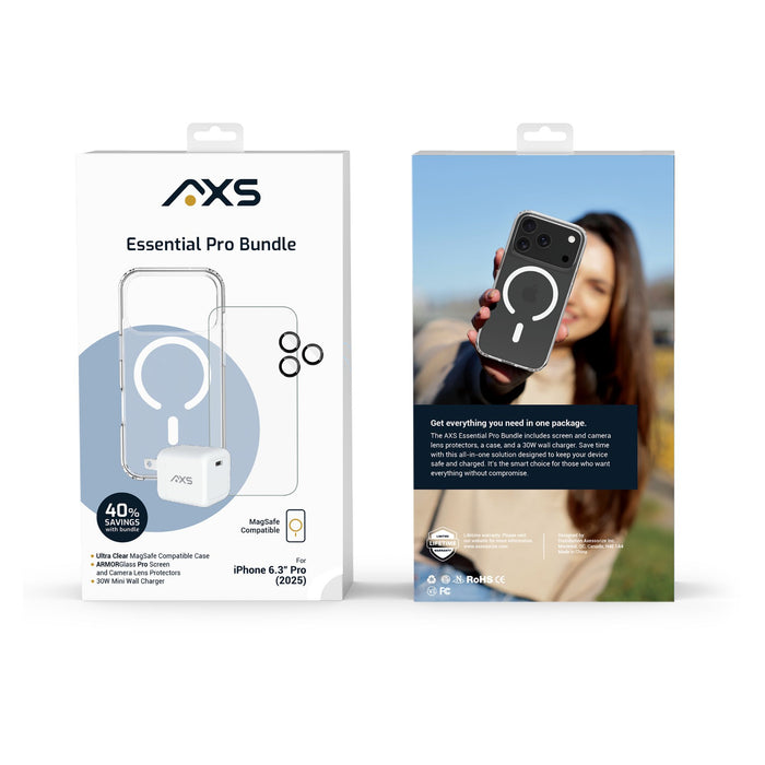 AXS ULTRA CLEAR MagSafe 4-in-1 Starter Kit Bundle for Apple iPhone 17 Pro Clear