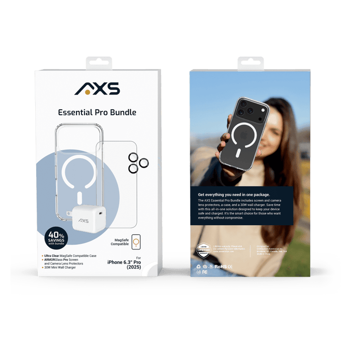 AXS ULTRA CLEAR MagSafe 4-in-1 Starter Kit Bundle for Apple iPhone 17 Pro Clear