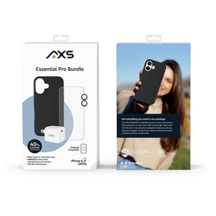 AXS Pulse Starter Kit 4-in-1 Bundle (Case / Screen Protector / Wall Charger / Lens Protectors) for Apple iPhone 17 Black