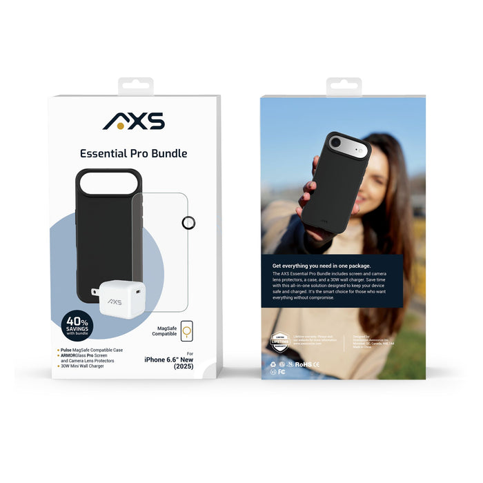 AXS Pulse Starter Kit 4-in-1 Bundle (Case / Screen Protector / Wall Charger / Lens Protectors) for Apple iPhone Air