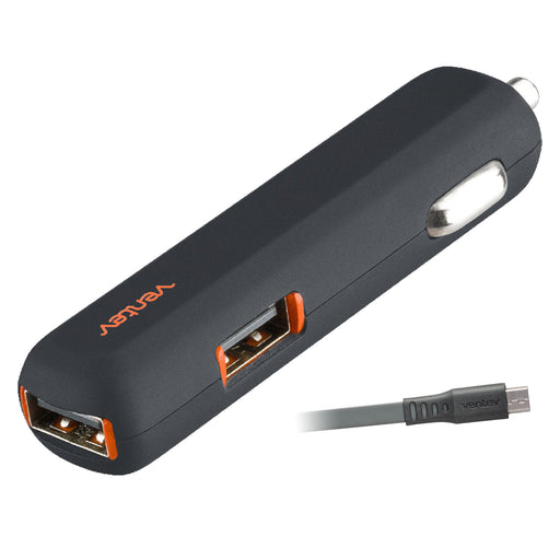Ventev 24W ULTRAFAST USB-A Dual Mini Car Charger and USB-A to Micro-USB Cable