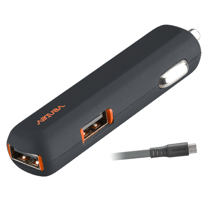 Ventev 24W ULTRAFAST USB-A Dual Mini Car Charger and USB-A to Micro-USB Cable Gray