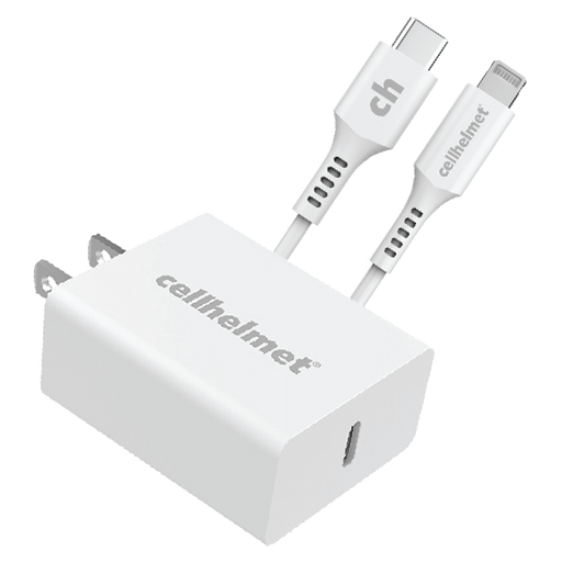 cellhelmet PD USB C Wall Charger 20W and USB C to Apple Lightning Cable 3ft White