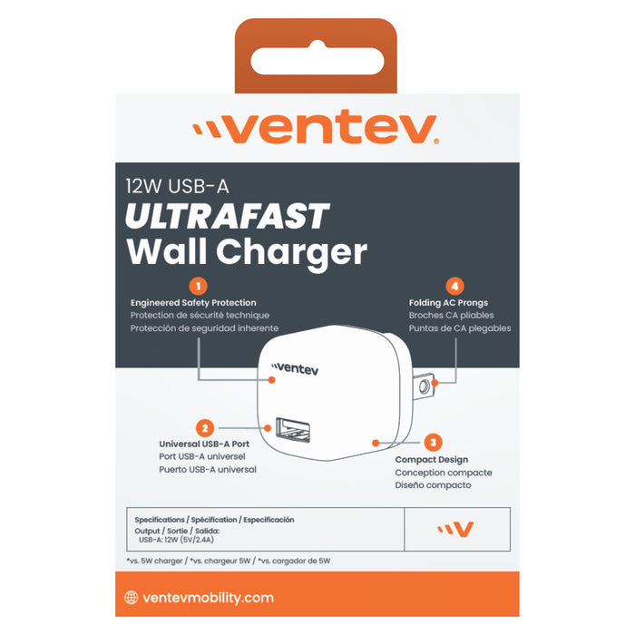 Ventev 12W USB-A Universal Mini Wall Charger Gray