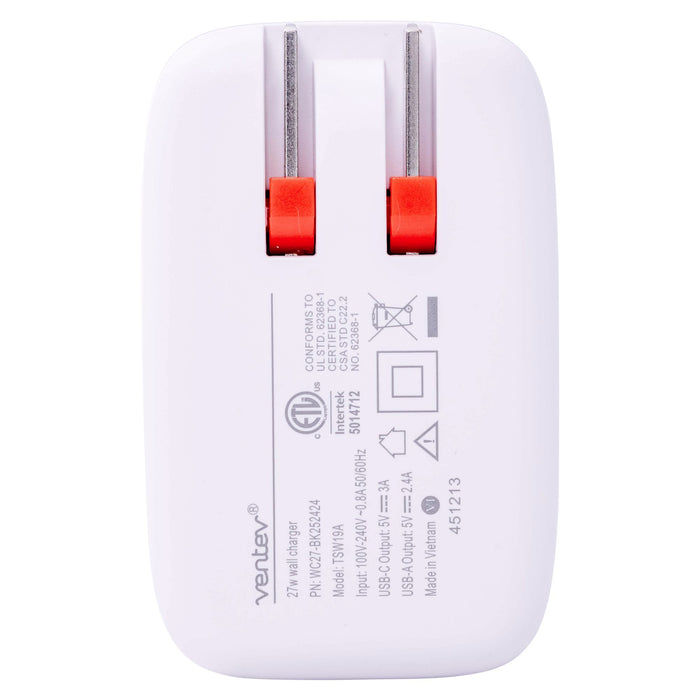 Ventev 27W Dual USB-C and USB-A Wall Charger
