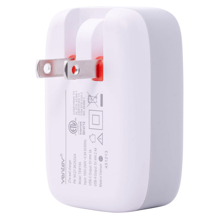 Ventev 27W Dual USB-C and USB-A Wall Charger