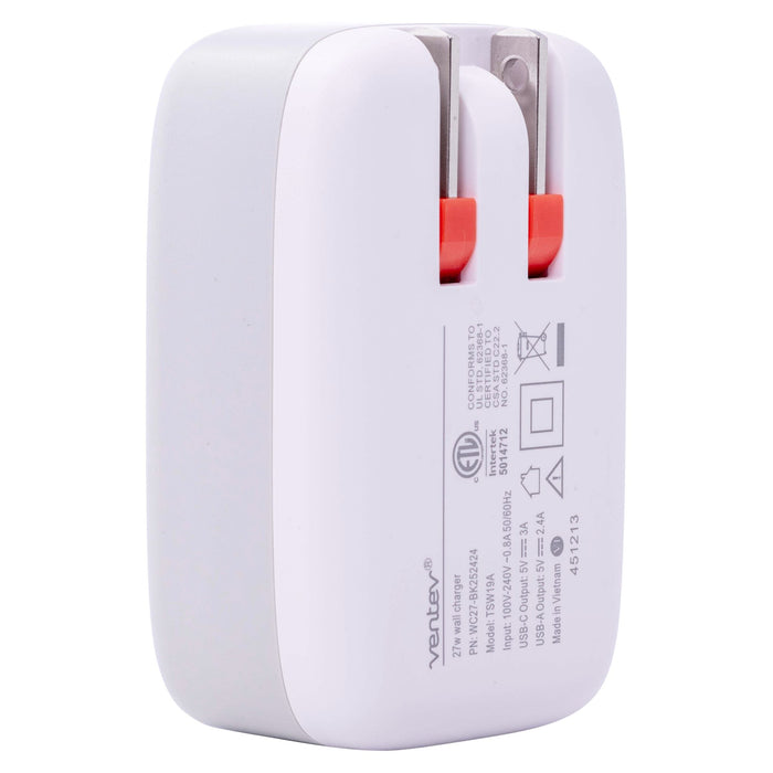 Ventev 27W Dual USB-C and USB-A Wall Charger
