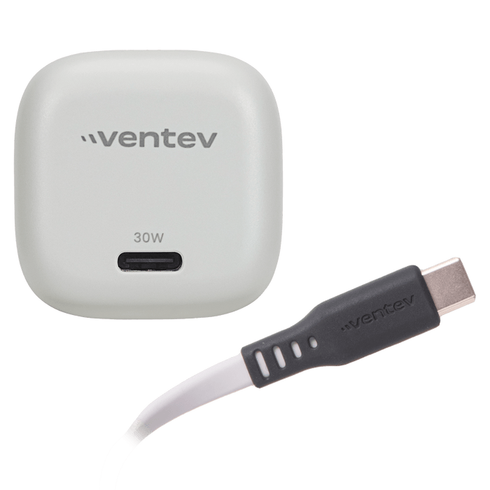 Ventev 30W PD PPS Mini USB C Wall Charger and USB C to USB C Cable 3.3ft White