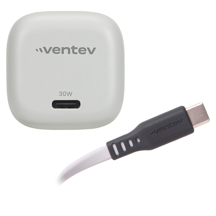 Ventev 30W ULTRAFAST USB-C Mini GaN Wall Charger and USB-C to USB-C Cable