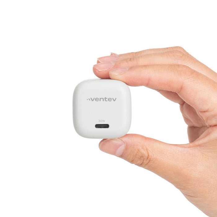 Ventev 30W ULTRAFAST USB-C Mini GaN Wall Charger and USB-C to Apple Lightning Cable Gray