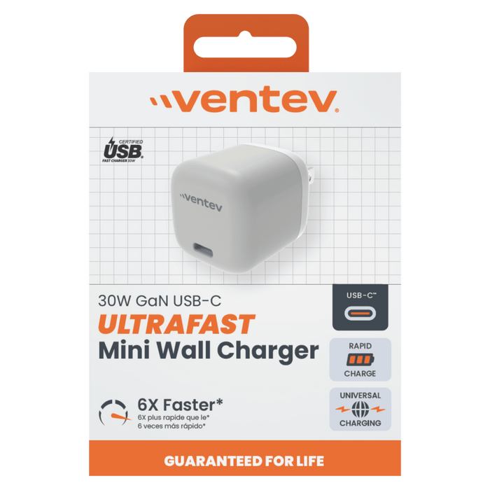 Ventev 30W ULTRAFAST USB C Universal GaN Mini Wall Charger