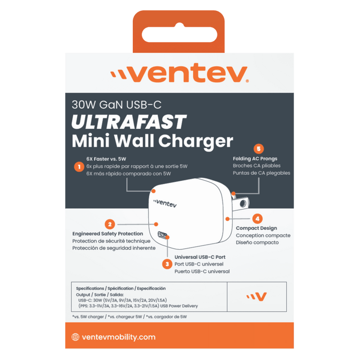 Ventev 30W ULTRAFAST USB C Universal GaN Mini Wall Charger