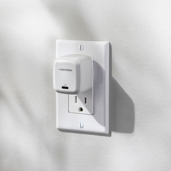 Ventev 45W ULTRAFAST USB-C Universal GaN Mini Wall Charger and 240W USB-C to USB-C Cable