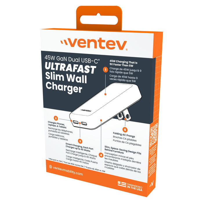 Ventev 45W Dual Slim USB-C Wall Charger