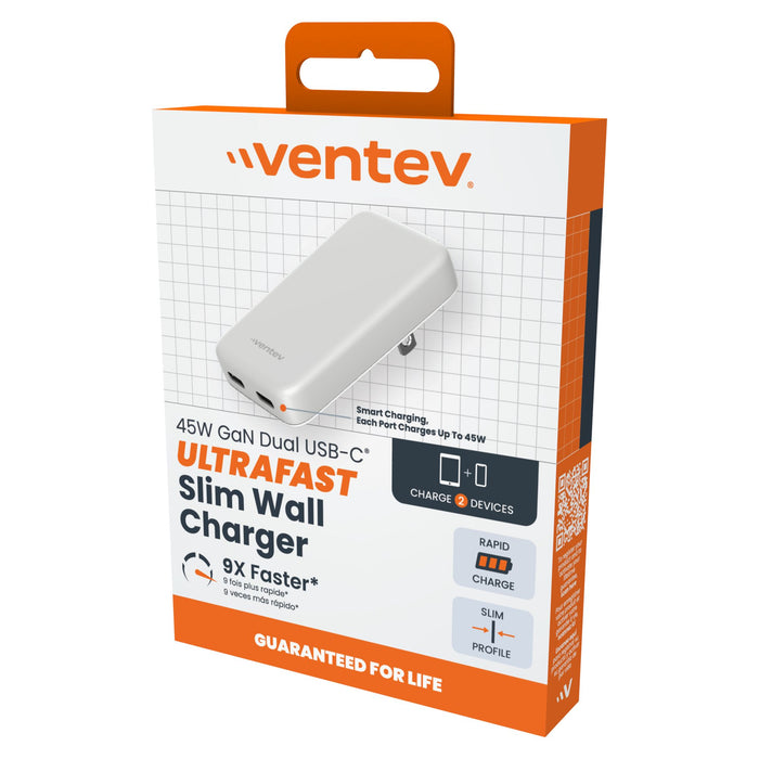 Ventev 45W Dual Slim USB-C Wall Charger