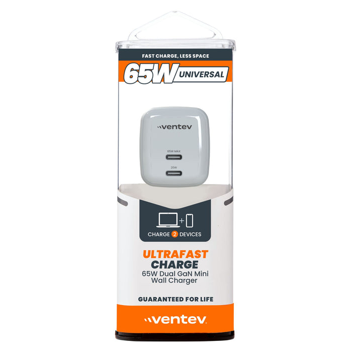 Ventev 65W ULTRAFAST USB-C Universal Dual GaN Mini Wall Charger