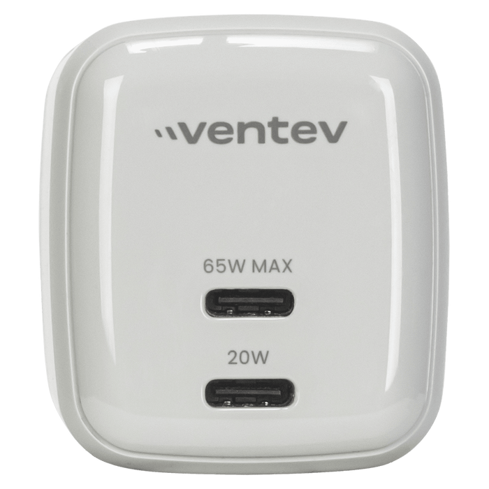Ventev 65W ULTRAFAST USB C Universal Dual GaN Mini Wall Charger White
