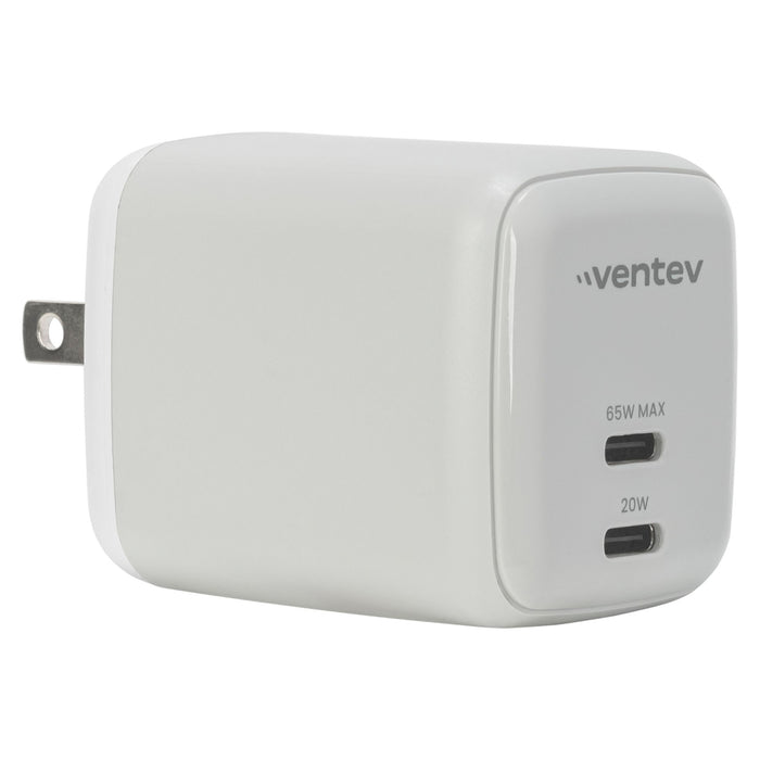 Ventev 65W ULTRAFAST USB-C Universal Dual GaN Mini Wall Charger White