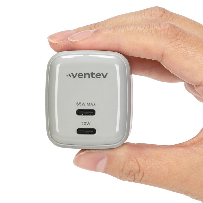 Ventev 65W ULTRAFAST USB-C Universal Dual GaN Mini Wall Charger White