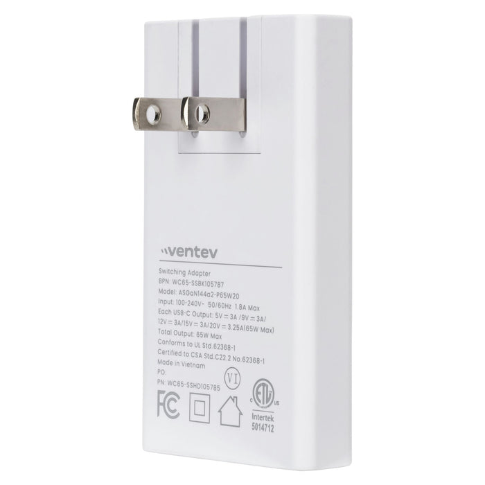 Ventev 65W Dual USB-C GaN ULTRAFAST Slim Wall Charger
