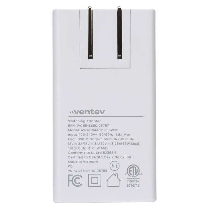 Ventev 65W Dual USB-C GaN ULTRAFAST Slim Wall Charger