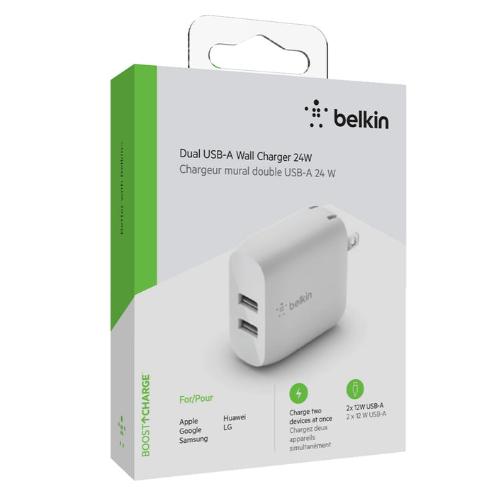 Belkin Dual Port USB A 24W Wall Charger White
