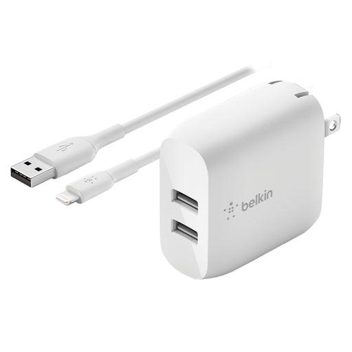 Belkin BoostCharge Dual USB-A Wall Charger 24W with USB-A to Apple Lightning Cable