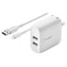 Belkin Dual Port USB A 24W Wall Charger with Apple Lightning Cable 3ft