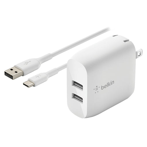Belkin BoostCharge Dual USB-A Wall Charger 24W with USB-A to USB-C Cable