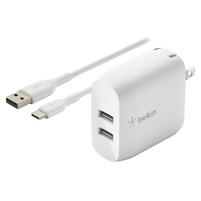 Belkin Dual Port USB A 24W Wall Charger with USB A to USB C Cable 3ft