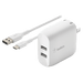 Belkin Dual Port USB A 24W Wall Charger with USB A to USB C Cable 3ft White