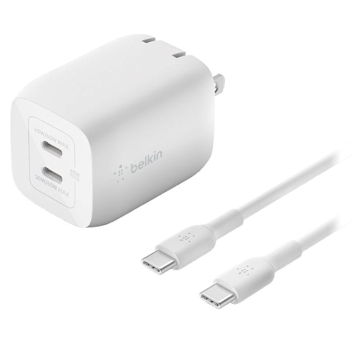 Belkin 65W Dual USB C GaN Wall Charger with PPS and USB C to USB C Cable