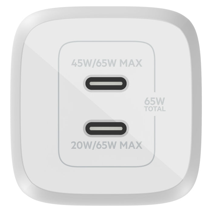 Belkin 65W Dual USB C GaN Wall Charger with PPS and USB C to USB C Cable White