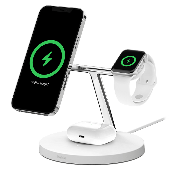 Belkin Boost Charge Pro 3 in 1 MagSafe Wireless Charging Stand 15W White