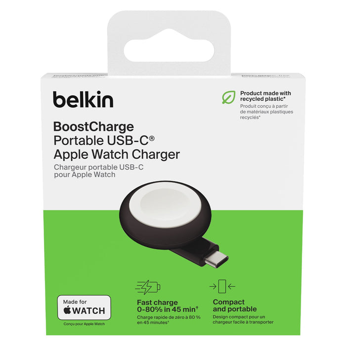 Belkin BoostCharge Portable USB C Apple Watch Charger Black