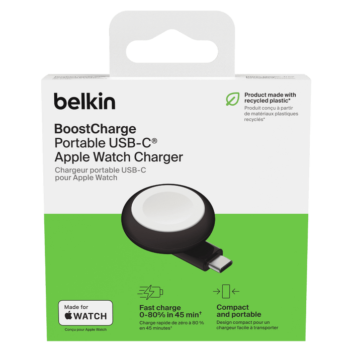 Belkin BoostCharge Portable USB C Apple Watch Charger Black
