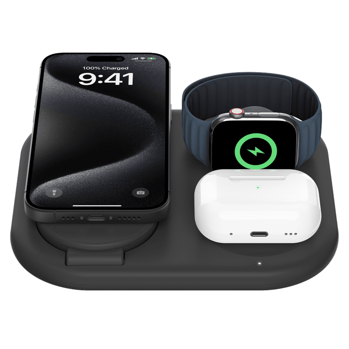 Belkin BoostCharge 3 in 1 Magnetic Foldable Wireless Charger with Qi2 15W Black