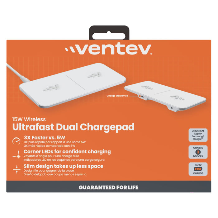 Ventev 15W ULTRAFAST Wireless Dual Chargepad White