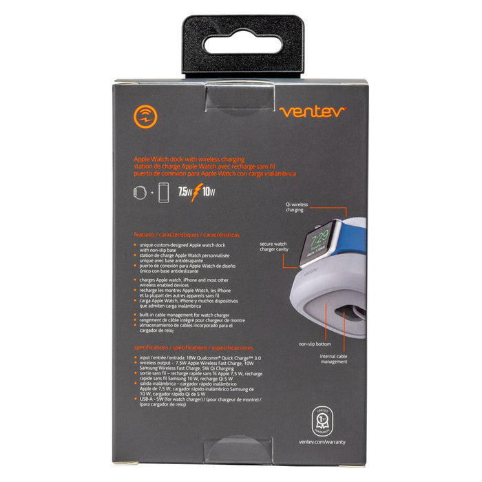 Ventev 10W Wireless Watchdock Duo Charging Pad Gray