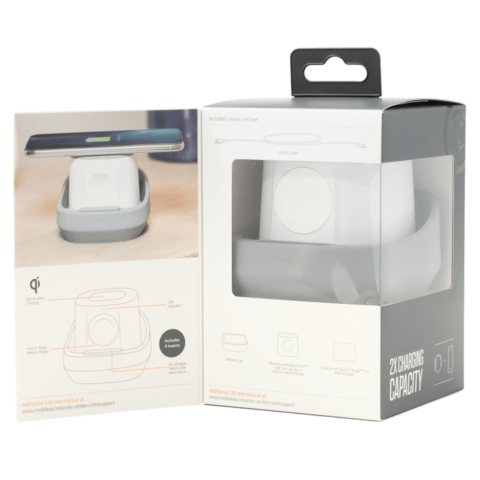 Ventev wireless watchdock duo Wireless Charging Pad 10W and Apple Watch Charger White and Gray