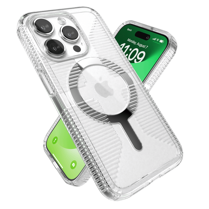 Speck Gemshell Grip MagSafe Case for Apple iPhone 15 Pro Clear and Chrome